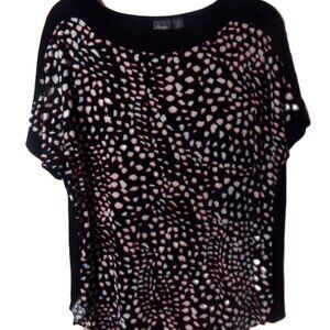 TRAVELERS BY CHICO'S SZ.2(L)  LADIES ANIMAL PRINT ON BLACK TUNIC TOP